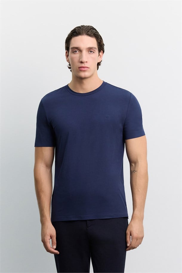 LacivertBisiklet Yaka Soft Touch Basic T-Shirt