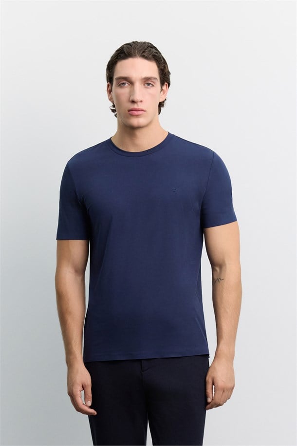 Lacivert Bisiklet Yaka Soft Touch Basic T-Shirt