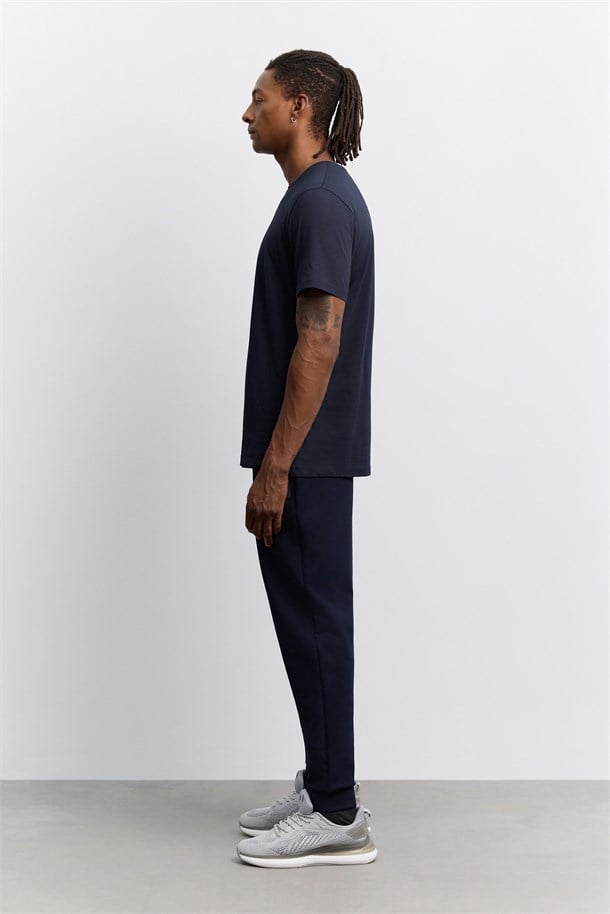 Lacivert Bisiklet Yaka Soft Touch Basic T-Shirt