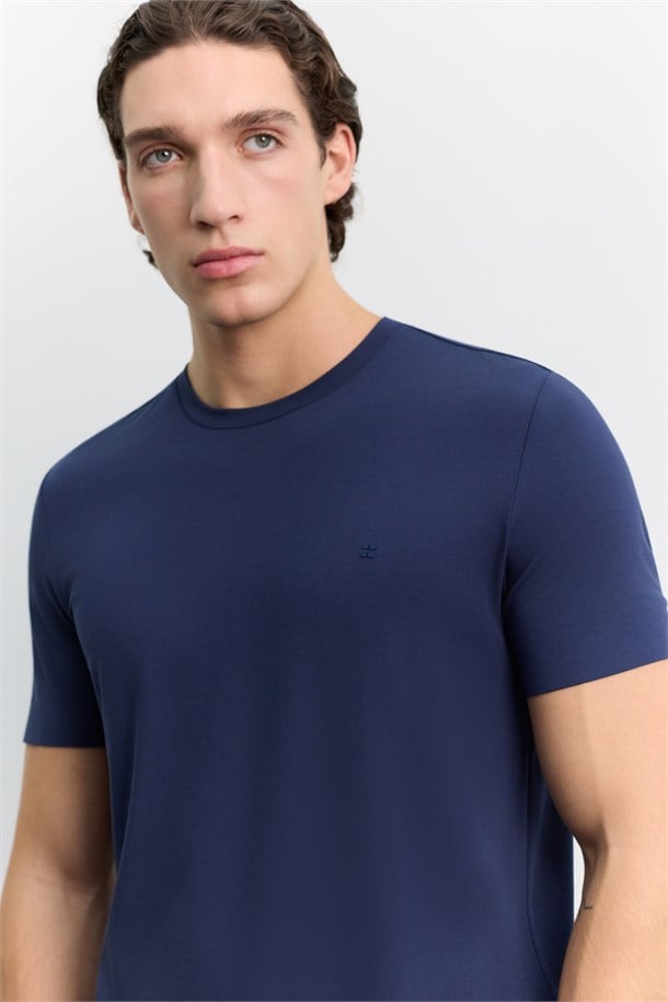 Lacivert Bisiklet Yaka Soft Touch Basic T-Shirt