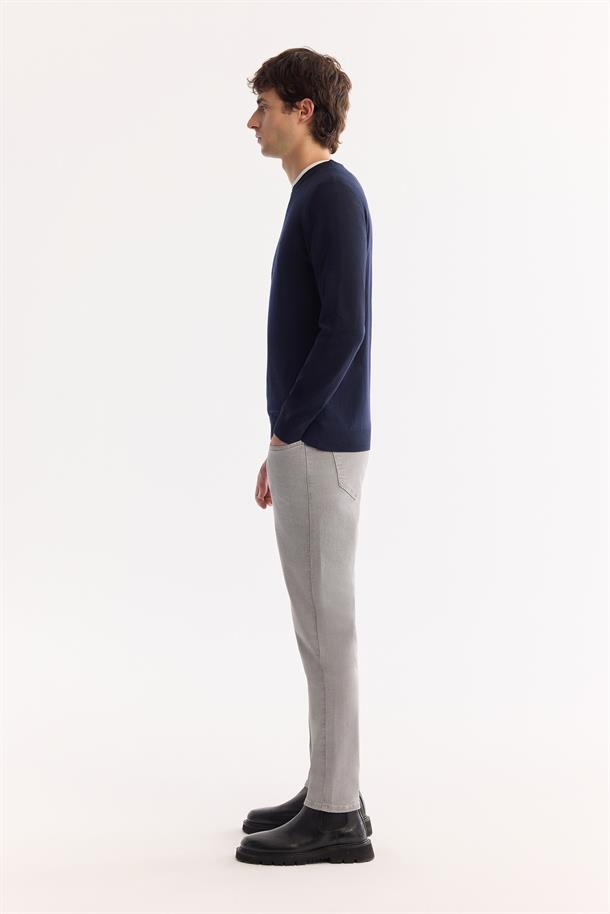 Lacivert Bisiklet Yaka Yün Karışımlı Triko Kazak