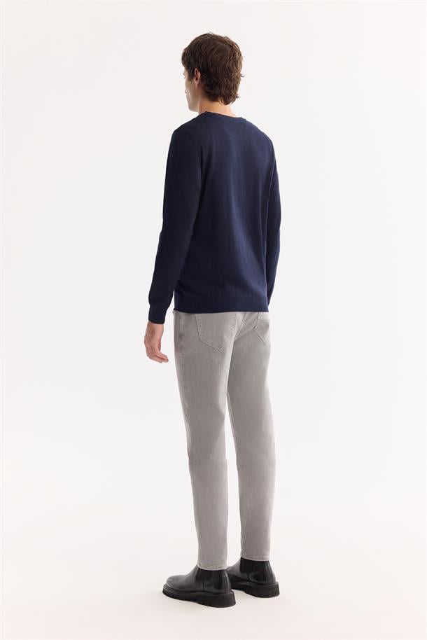 Lacivert Bisiklet Yaka Yün Karışımlı Triko Kazak