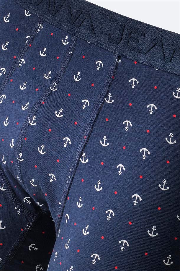 Lacivert Desenli Pamuklu Tekli Boxer