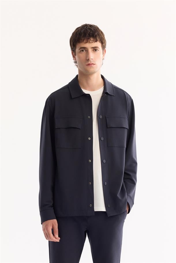 Navy Classic Collar Quick-Dry Non-Iron Shirt Jacket