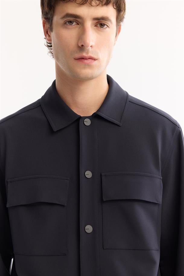 Navy Classic Collar Quick-Dry Non-Iron Shirt Jacket