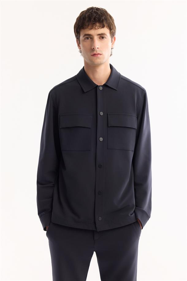 Navy Classic Collar Quick-Dry Non-Iron Shirt Jacket