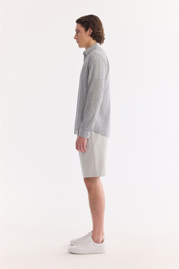 Lacivert Alttan Britli %100 Pamuk Nefes Alan Gömlek