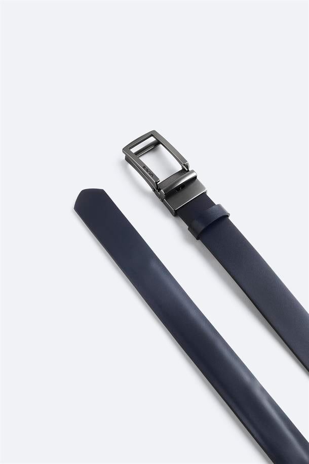 Lacivert %100 Deri Dikdörtgen Tokalı Kemer