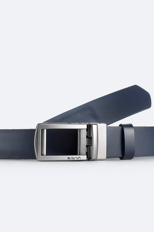 Lacivert %100 Deri Dikdörtgen Tokalı Kemer