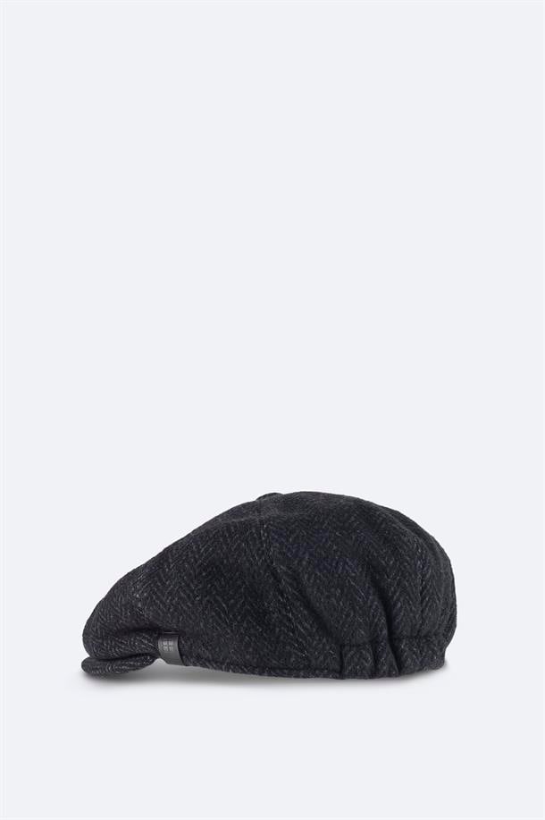 Lacivert Yün Karışımlı Desenli Kasket Şapka