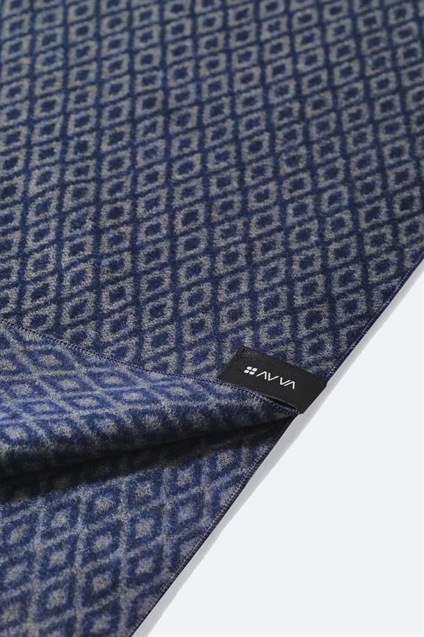 Lacivert Viskon Karışımlı Püsküllü Desenli Şal