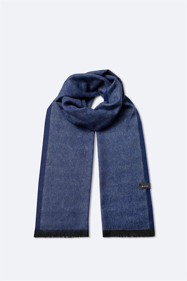Lacivert Viskon Karışımlı Püsküllü Desenli Şal