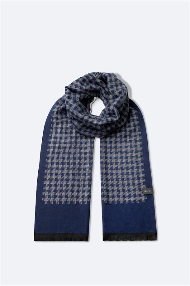 Lacivert Viskon Karışımlı Püsküllü Desenli Şal