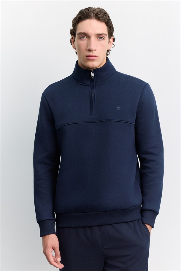 Lacivert Dik Yaka Fermuarlı -5 Dereceye Dayanıklı Sweatshirt