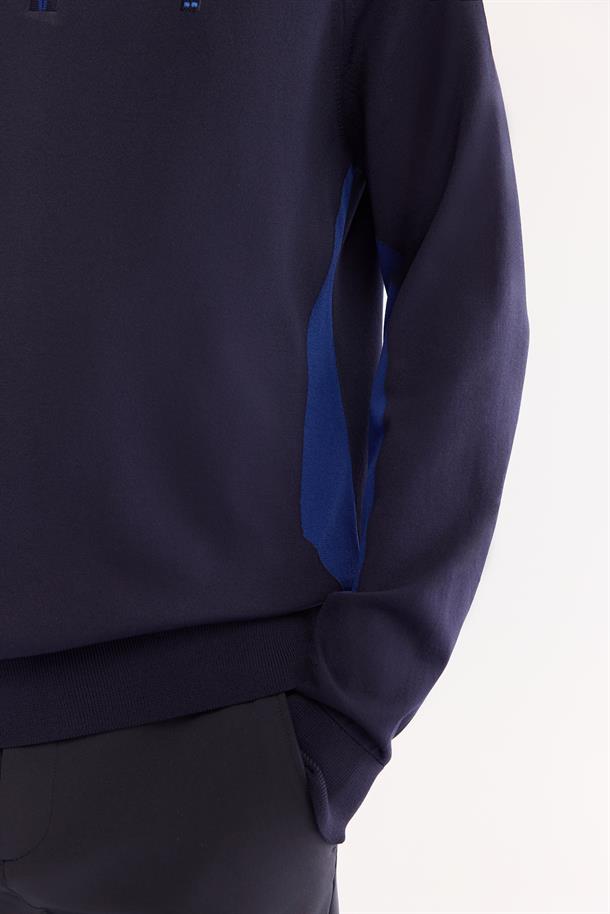 Lacivert Dik Yaka Fermuarlı Rayon Tüylenmeyen Triko Kazak