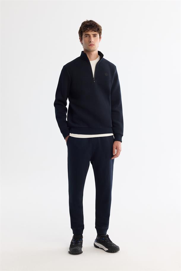 Lacivert Dik Yaka Fermuarlı 3 İplik Şardonlu Sweatshirt