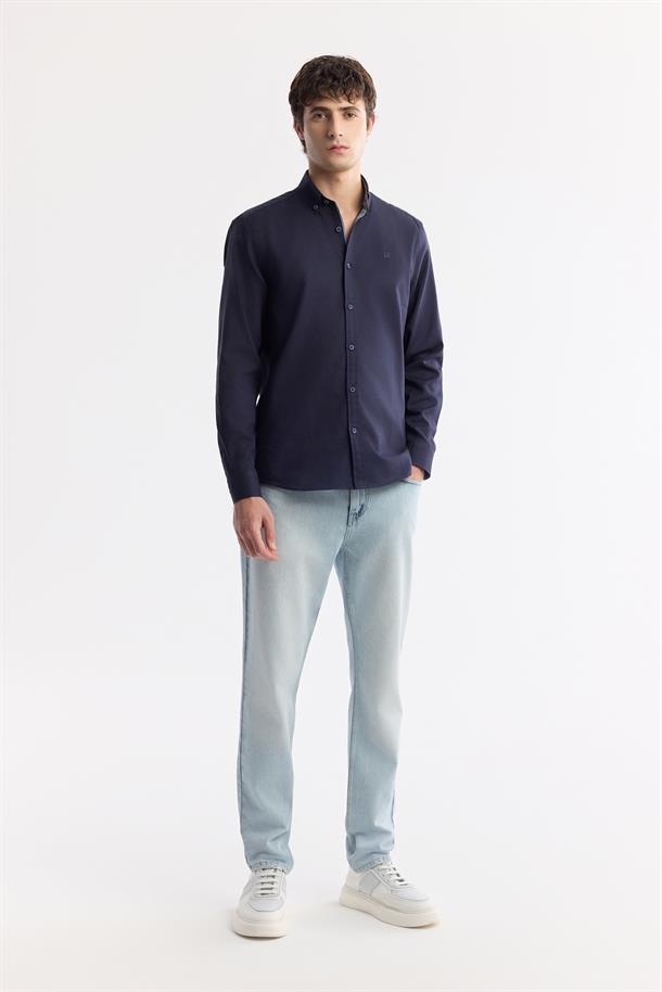 Navy Button-Down Collar 100% Cotton Oxford Shirt