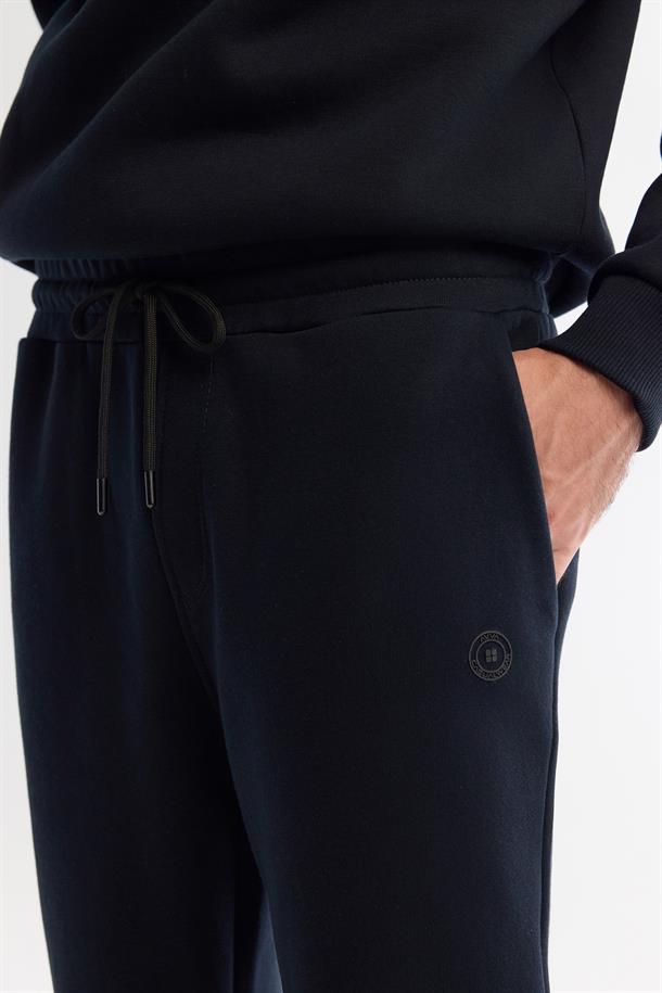 Lacivert Beli Lastikli Bağcıklı 3 İpik Şardonlu Eşofman Altı