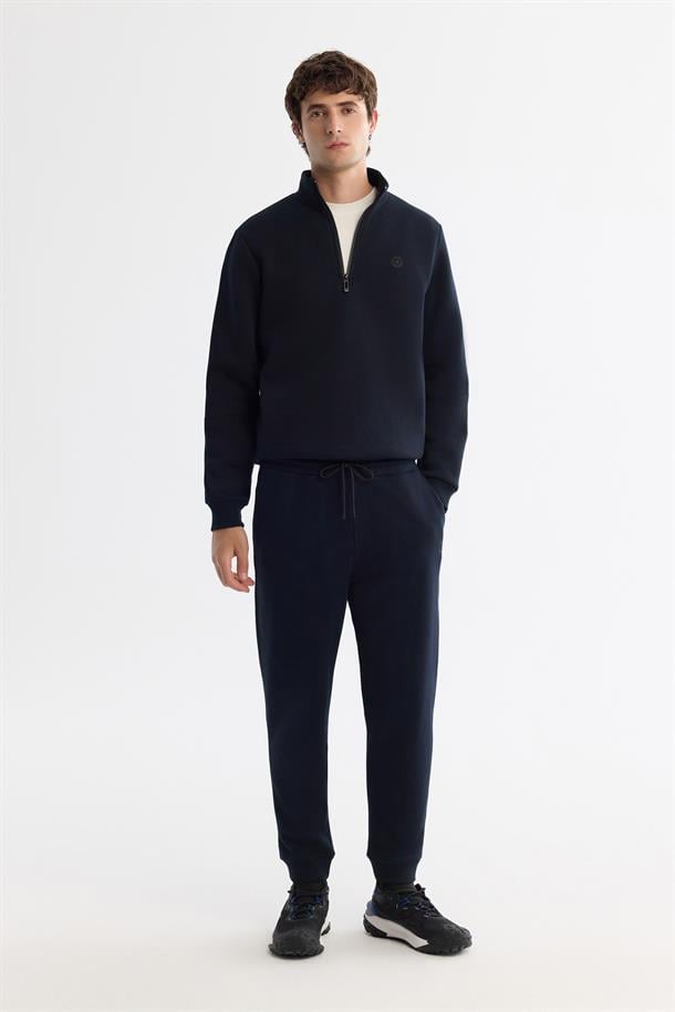 Lacivert Beli Lastikli Bağcıklı 3 İpik Şardonlu Eşofman Altı