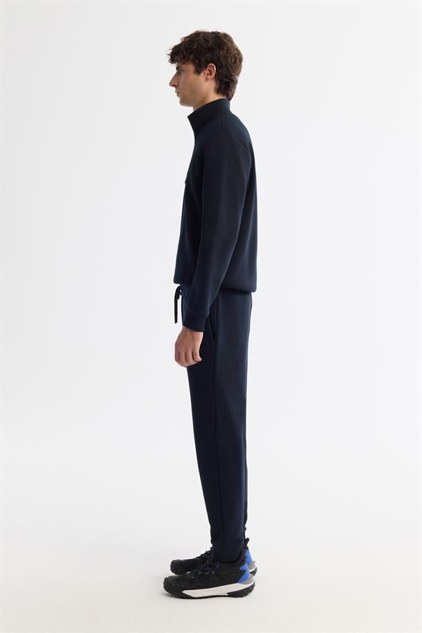 Lacivert Beli Lastikli Bağcıklı 3 İpik Şardonlu Eşofman Altı