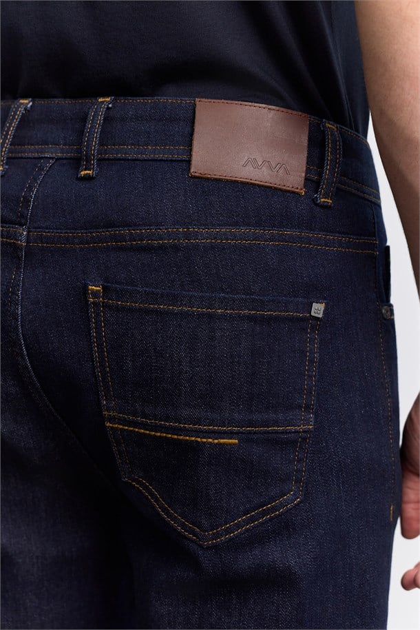 Lacivert Eskitme Yıkamalı Pamuklu Elastan Jean Pantolon