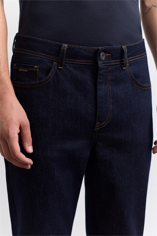 Lacivert Eskitme Yıkamalı Pamuklu Elastan Jean Pantolon