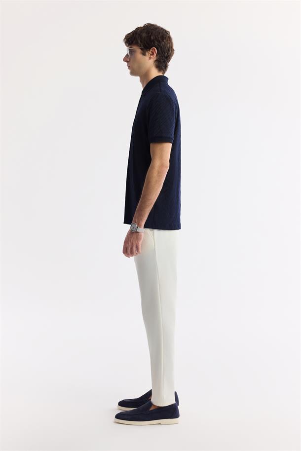 Lacivert Polo Yaka Jakarlı T-Shirt