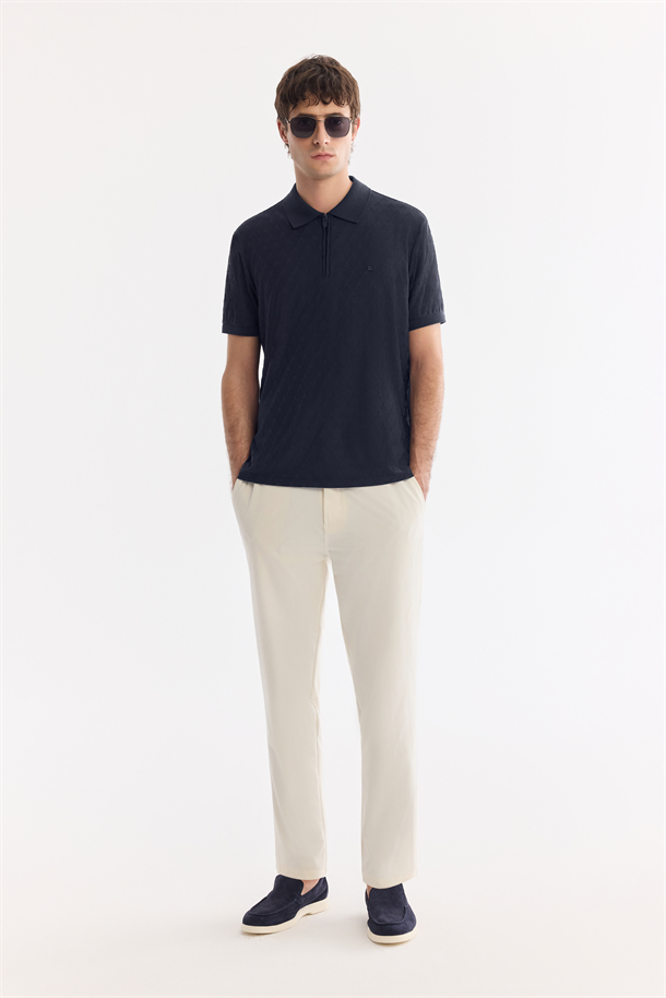 Lacivert Kıvrılmaz Polo Yaka Fermuarlı T-Shirt