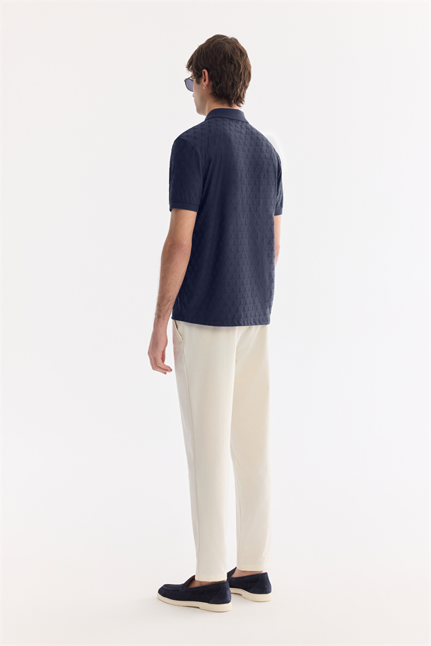 Lacivert Kıvrılmaz Polo Yaka Fermuarlı T-Shirt