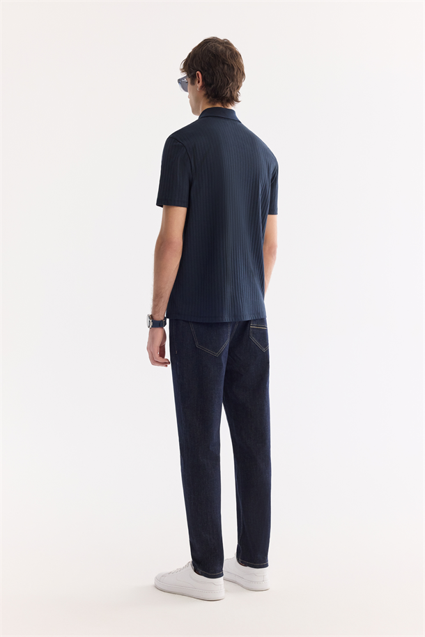 Lacivert Kıvrılmaz Polo Yaka Fermuarlı %100 Pamuk Basic T-Shirt