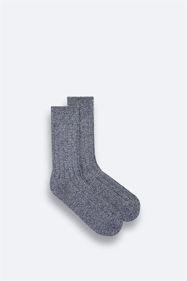 Lacivert Yün Karışımlı Fitilli Soket Çorap