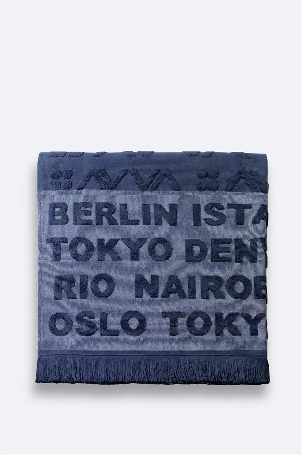 Lacivert Desenli %100 Pamuk Plaj Havlusu 