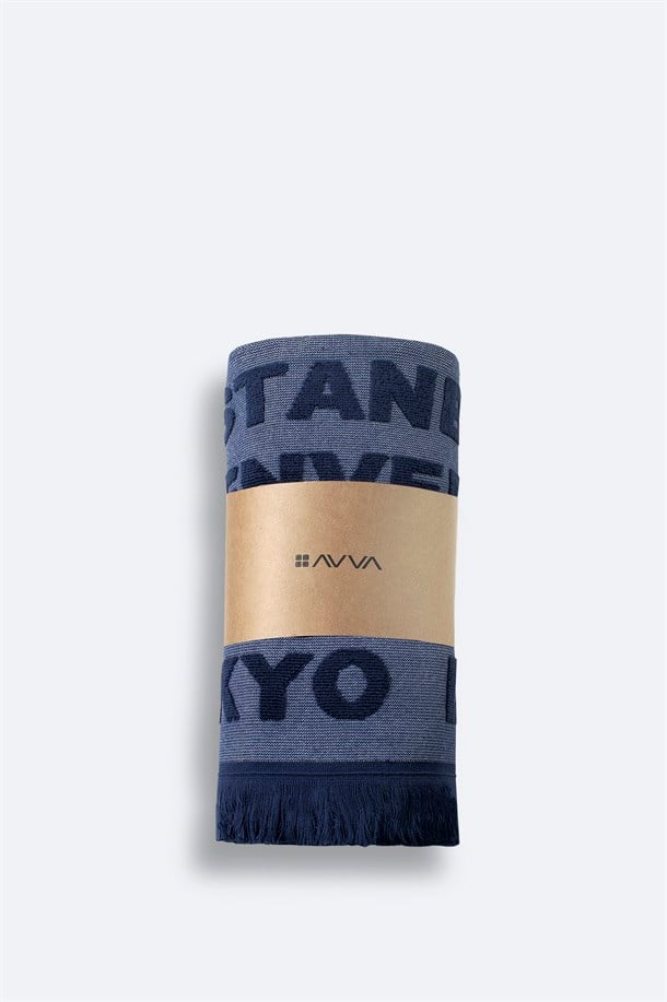 Lacivert Desenli %100 Pamuk Plaj Havlusu 