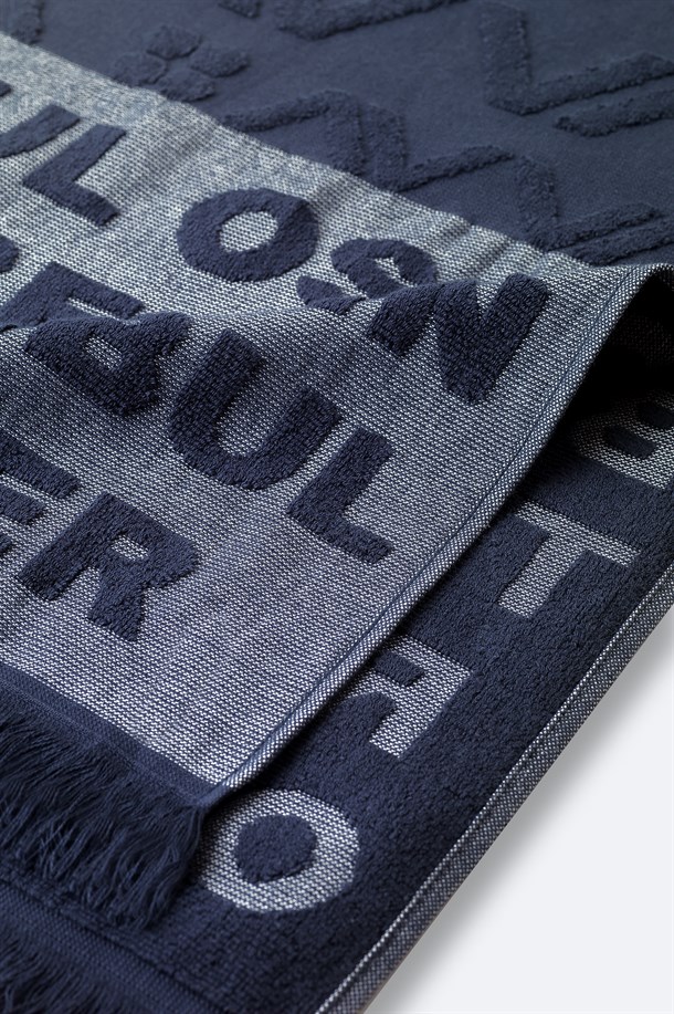 Lacivert Desenli %100 Pamuk Plaj Havlusu 