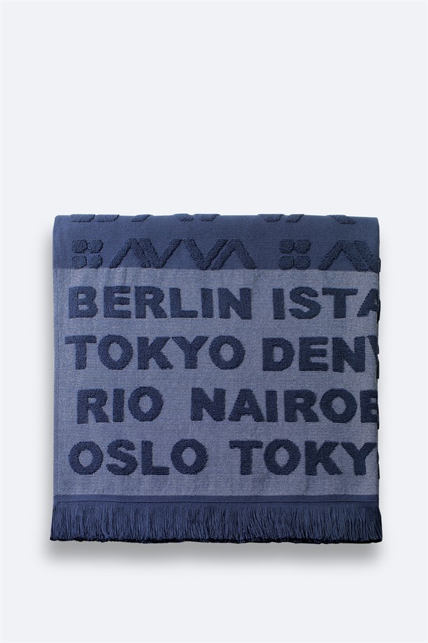 Lacivert Desenli %100 Pamuk Plaj Havlusu 