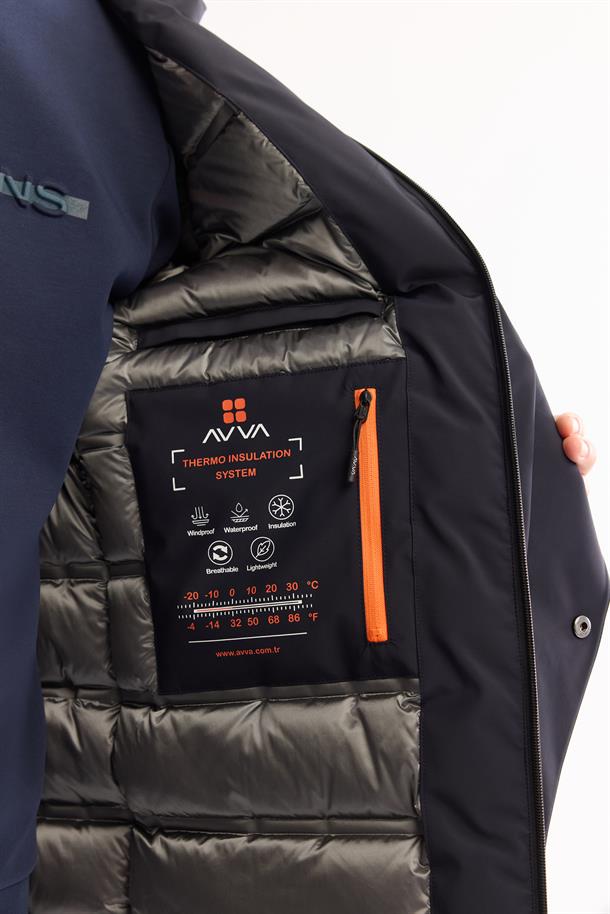 Lacivert Kapüşonlu Su İtici Rüzgar Geçirme -7 Dereceye Dayanıklı Mont