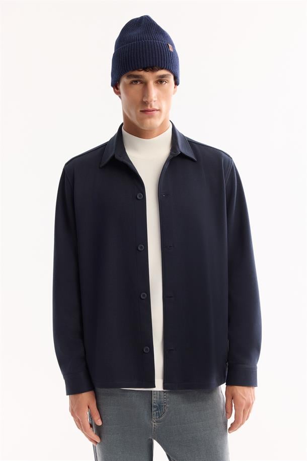 Lacivert Klasik Yaka Jersey Gömlek Ceket