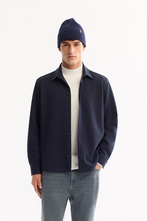 Lacivert Klasik Yaka Jersey Gömlek Ceket