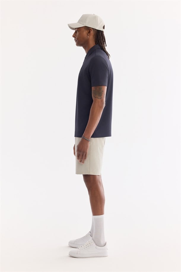 Lacivert Kıvrılmaz Polo Yaka Kırışmaz Hızlı Kuruyan Teknik Kumaş T-Shirt