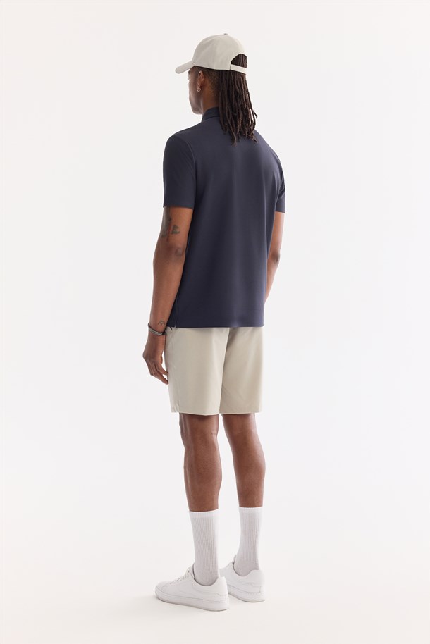 Lacivert Kıvrılmaz Polo Yaka Kırışmaz Hızlı Kuruyan Teknik Kumaş T-Shirt