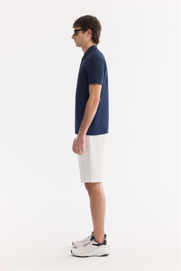 Lacivert Kıvrılmaz Polo Yaka %100 Pamuk Basic T-Shirt