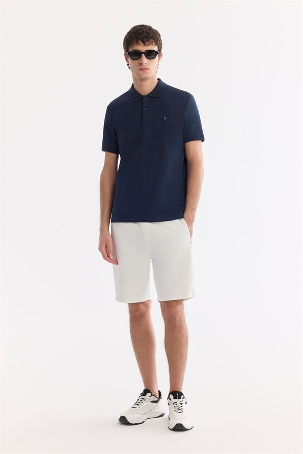 Lacivert Kıvrılmaz Polo Yaka %100 Pamuk Basic T-Shirt