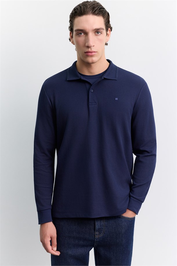 Navy Long Sleeve Polo Shirt