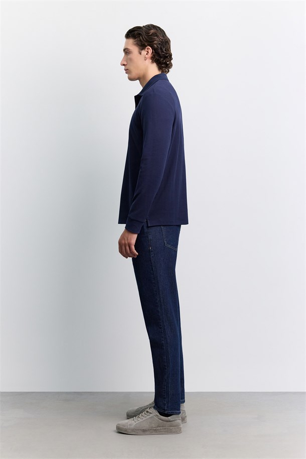 Navy Long Sleeve Polo Shirt