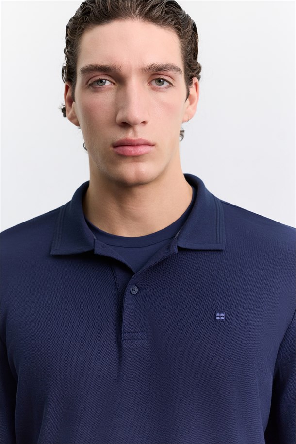 Navy Long Sleeve Polo Shirt
