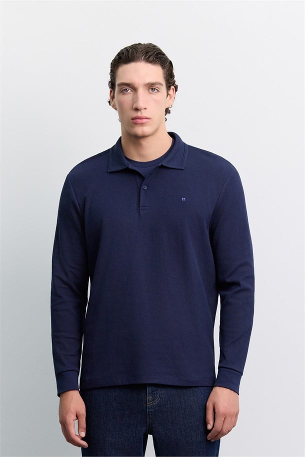 Navy Long Sleeve Polo Shirt