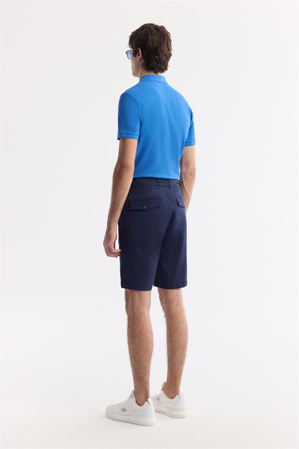 Lacivert Klasik Bel Pamuklu Bi-Stretch Şort