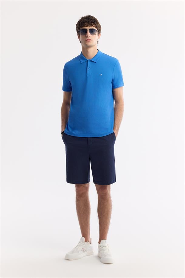 Lacivert Klasik Bel Pamuklu Bi-Stretch Şort