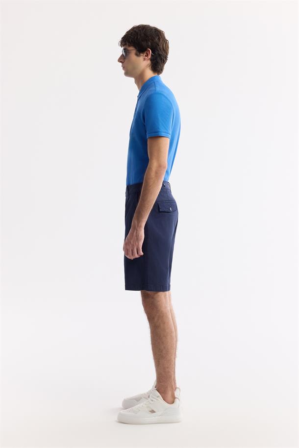 Lacivert Klasik Bel Pamuklu Bi-Stretch Şort