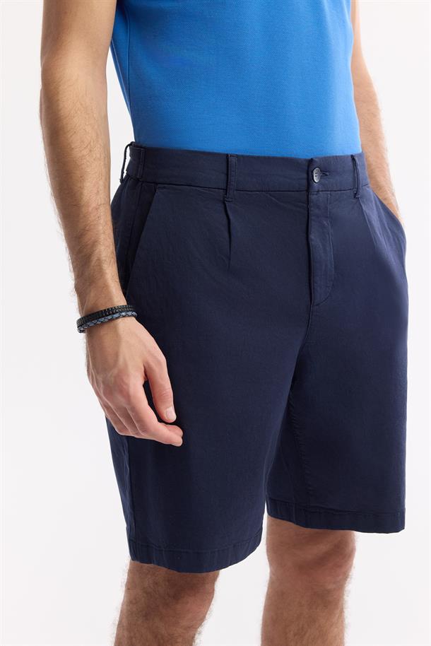 Lacivert Klasik Bel Pamuklu Bi-Stretch Şort